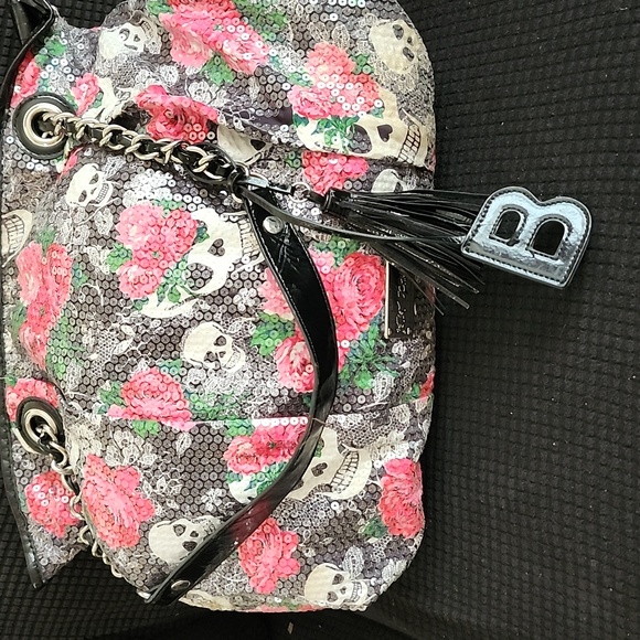 Betsey Johnson Floral Skull Sequined Purse - Picture 3 of 13